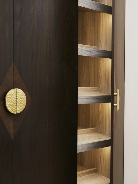 Shoe storage wardrobe with LED lighting