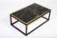 Gold and black painted coffee table with satin brass border and fumed oak structure