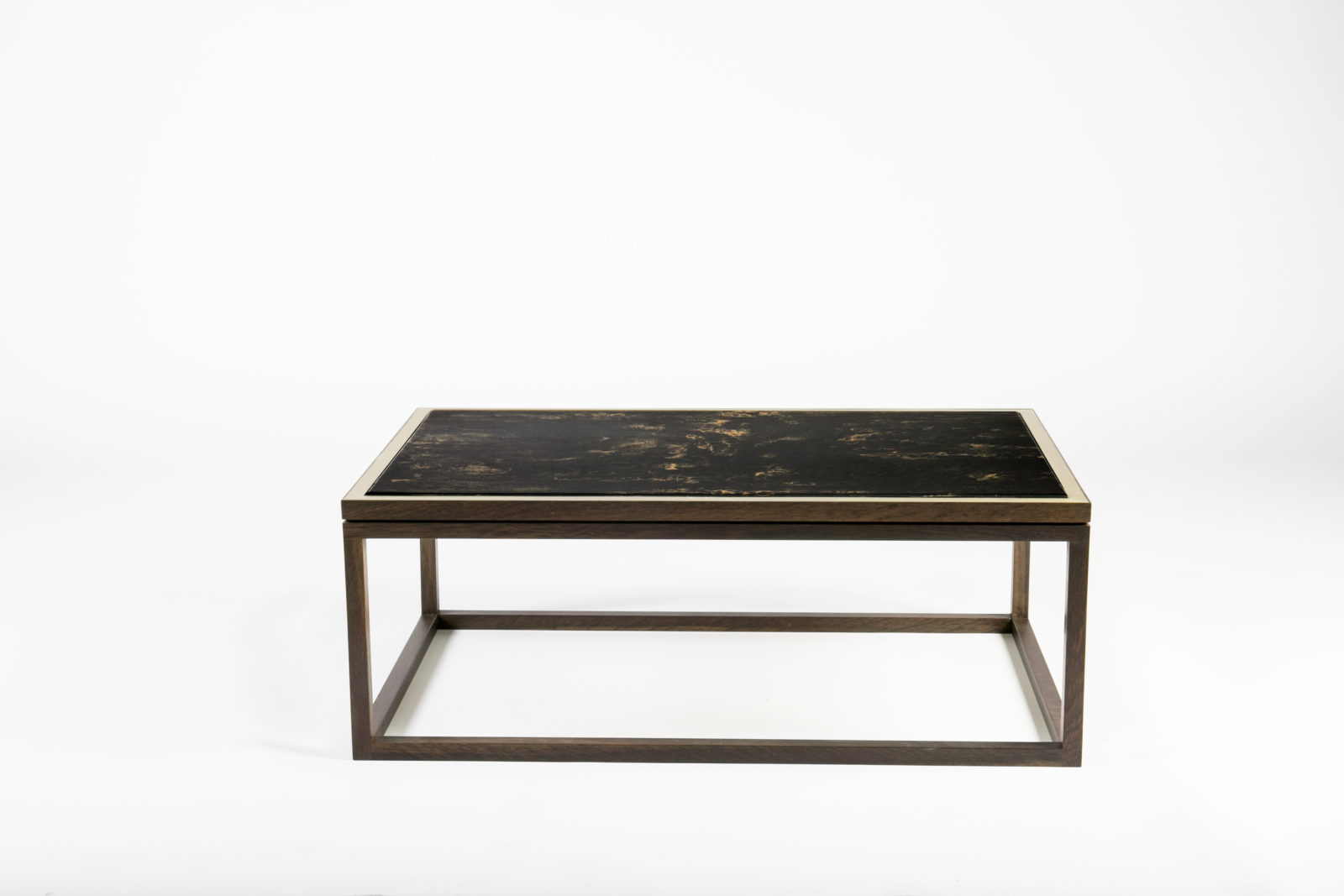 Painted pattern coffee table with fumed oak frame
