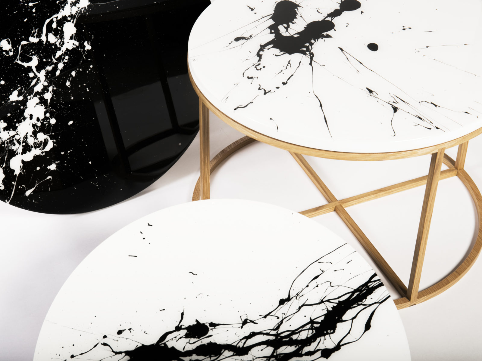 Black and white splash paint coffee tables
