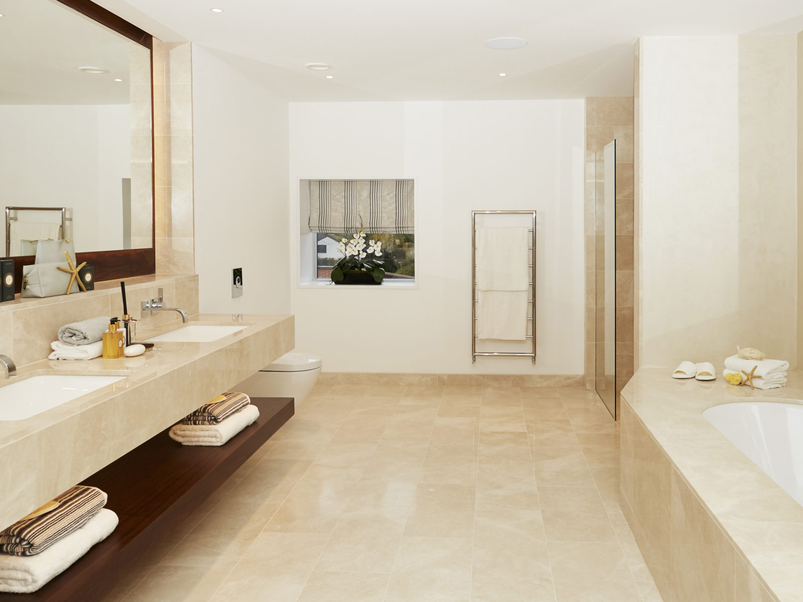 Camila classic marble and walnut bathroom