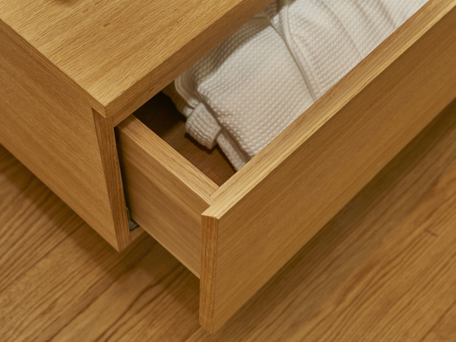 Handlleess oak vanity unit drawer