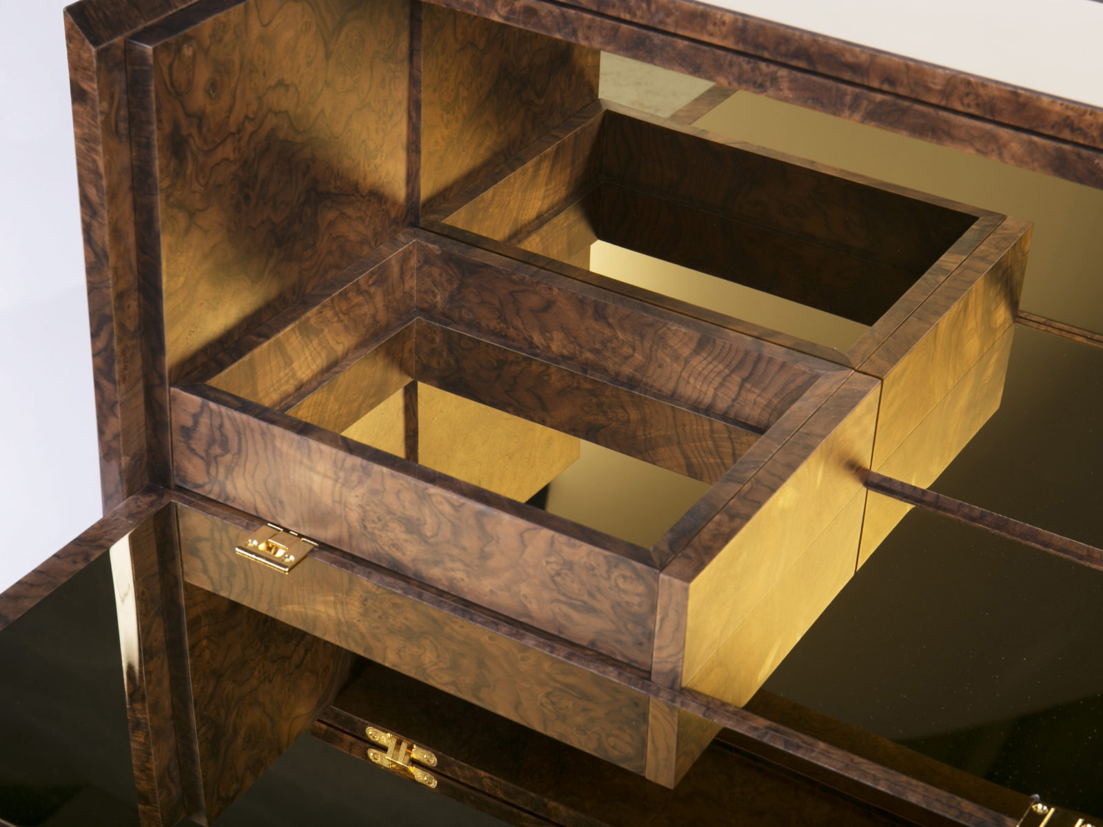 Walnut burr drawer with metal bottom