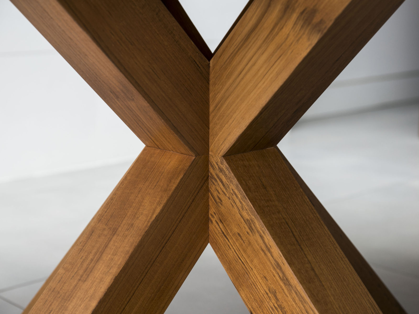 Solid teak X dining table leg with steel internal frame