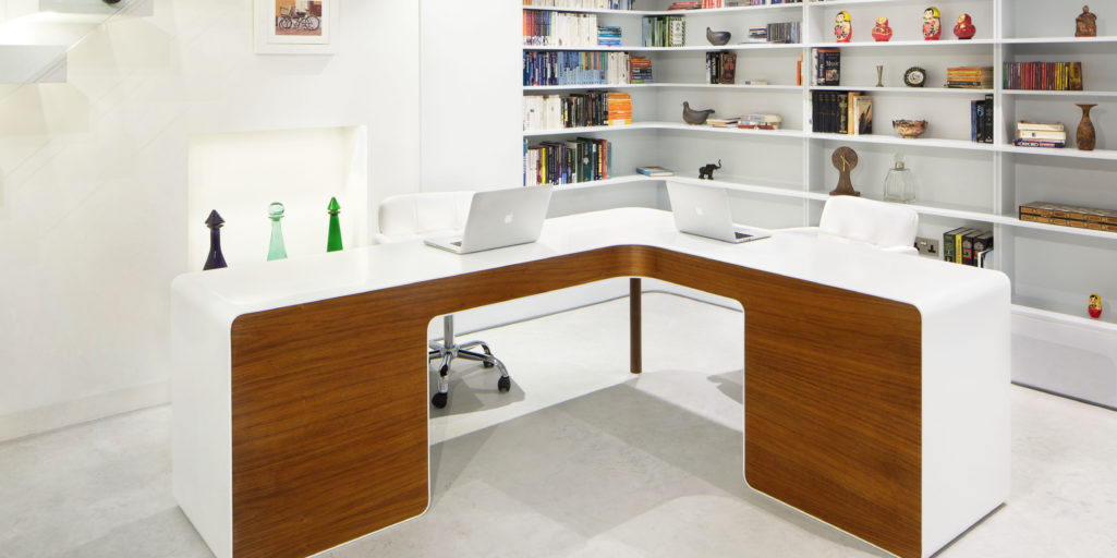 walnut veneer and corian desk