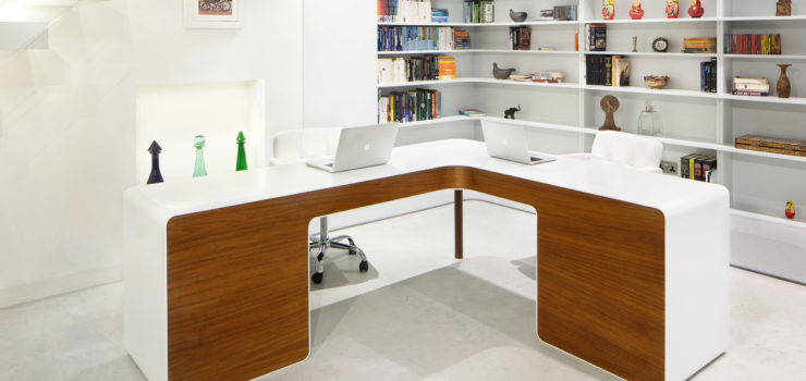 walnut veneer and corian desk