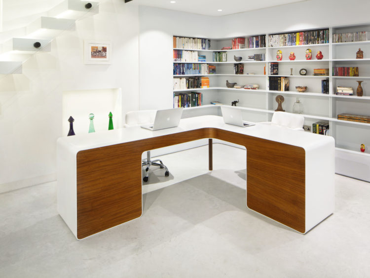 walnut veneer and corian desk